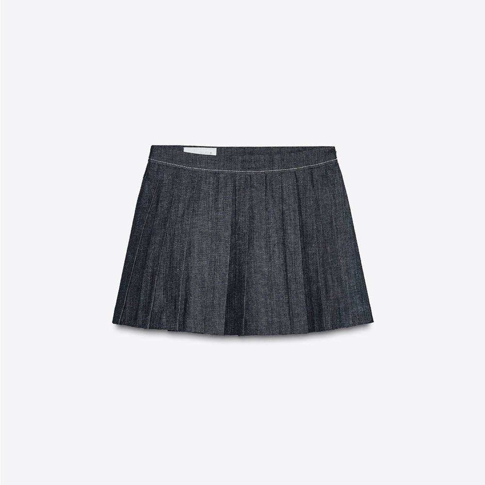 Zara Denim Pleated Culotte Skirt